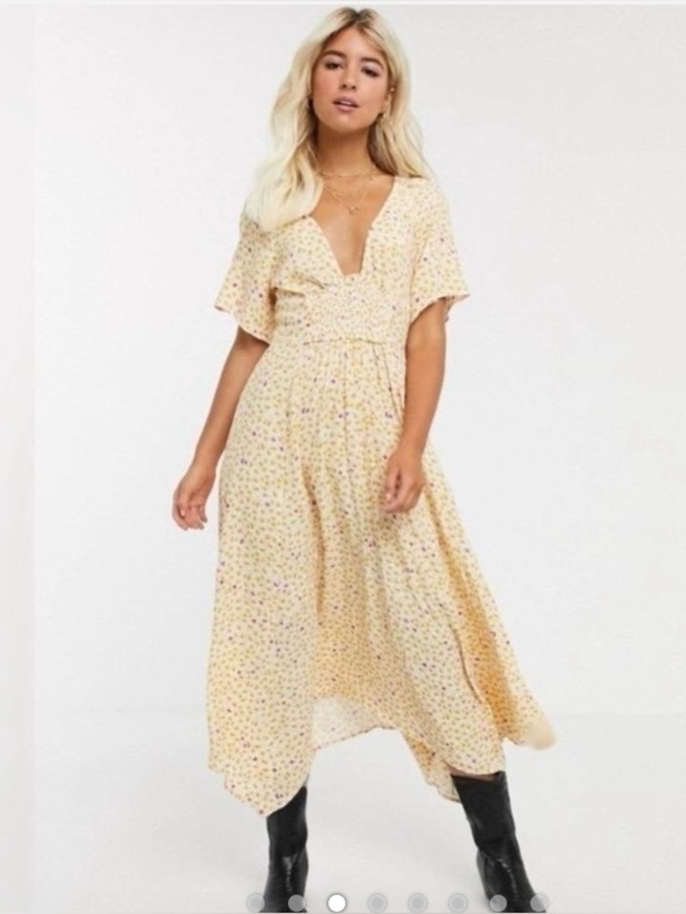 Free People Rare Feelings MIDI Dress yellow floral XS